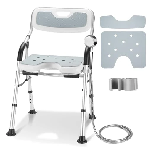 Offerta a tempo: DEWEL Sedia per Doccia, Regolabile in Altezza, Sedia per Doccia Anziani Pieghevole, con Supporto per Doccia, Montaggio Senza Attrezzi, Portata di 150 Kg (Grigio) - 21% da 126.99 € a 99.99 €