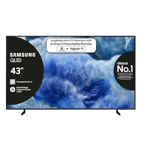 Offerta a tempo: Samsung QLED 4K Vision AI Smart TV 43'' QE43Q8FAAUXZT, Q8F, Q4 AI Processor, 4K Upscaling, OTS Lite, Air Slim Design, 100% di Volume Colore con Quantum Dot, PACCHETTO INTRATTENIMENTO, 2025 - 30% da 499.00 € a 350.99 €