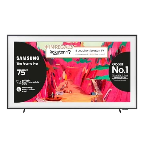 Samsung The Frame Pro 4K Vision AI Smart TV 75'' QE75LS03FWUXZT Modern Frame Design con Wireless One Connect; AI Upscaling, Art Mode, Matte Display, PACCHETTO INTRATTENIMENTO, 2025