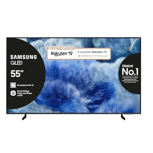 Samsung QLED 4K Vision AI Smart TV 55'' QE55Q8FAAUXZT, Q8F, Q4 AI Processor, 4K Upscaling, OTS Lite, Air Slim Design, 100% di Volume Colore con Quantum Dot, PACCHETTO INTRATTENIMENTO, 2025