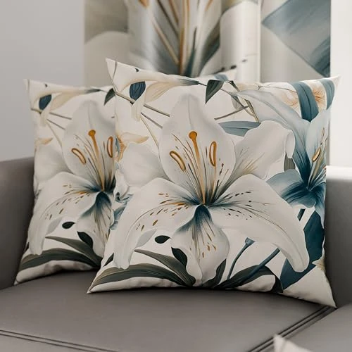 PETTI Artigiani Italiani - Coppia di Federe Cuscino 50x50 cm in Microfibra, Cuscini Arredo Camera da Letto, Divano, Salotto, Set 2 Fodere Copricuscino, Federa Floreale 31, 100% Made in Italy