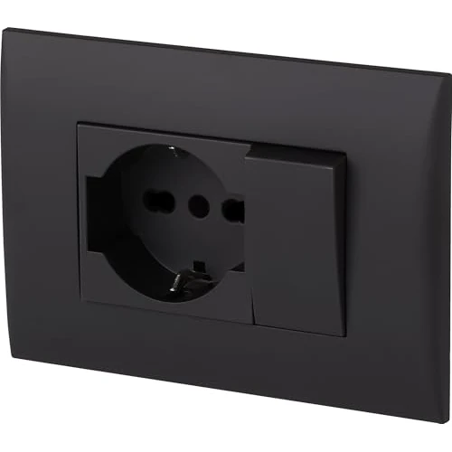 Offerta a tempo: Electraline 22121 Blocco Presa Universale + Deviatore con Placca/Set Placca Premontata 1 Presa universale P40 16A + 1 Deviatore 10A, due viti di montaggio, Nero - 35% da 10.50 € a 6.79 €