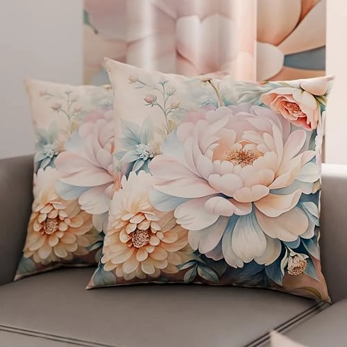 PETTI Artigiani Italiani - Coppia di Federe Cuscino 60x60 cm in Microfibra, Cuscini Arredo Camera da Letto, Divano, Salotto, Set 2 Fodere Copricuscino, Federa Floreale 35, 100% Made in Italy