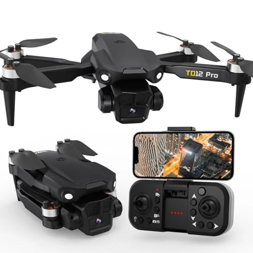 Toladrone Foldable Mini Drone with 4K Camera, TD12PRO Brushless Motor Drones for Beginners, Level 3 Wind Resistance, Speed Adjustment, APP Control, RC Quadcopter with Carrying Case