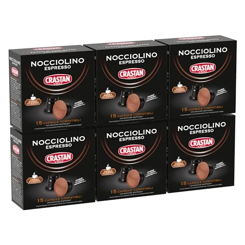 Offerta a tempo: Crastan - Nocciolino - 6x15 Capsule Compatibili con Nespresso - Bevanda al Gusto Nocciola con Schiuma Cremosa, Ideale per ogni Momento della Giornata - 18% da 23.49 € a 19.18 €