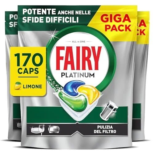 Fairy Platinum All in One Geschirrspüler Tabs Zitrone - 170 Tabletten - Für harte Herausforderungen - Reinigt sogar fettige Filter