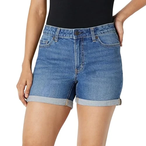 Limited-time offer: Amazon Essentials Women's Mid-Rise Slim-Fit 4” (10.2cm) Shorts, Medium Blue Vintage, 12 from 18.45 £ to 9.60 £ (save 48%)