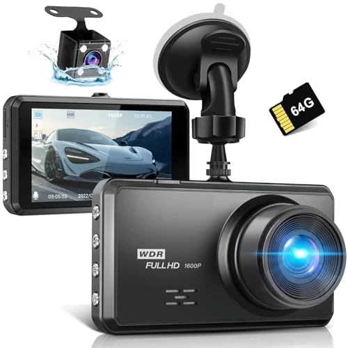 Miden S7 2.5K Dashcam Voiture Avant Arrière,Carte SD 64G,Camera Embarquée Voiture 1600P+1080P FHD,IPS 3.2" Camera Voiture Grand Angle de 336 °,G-Capteur,WDR,24H Mode Parking,Enregistrement en Boucle