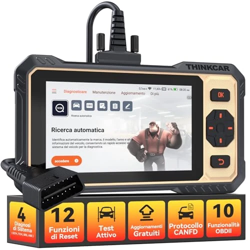 OBD2 Auto Diagnostica, ThinkScan 662 Scanner Diagnostico per Auto con 12 Funzioni di Reset + Diagnosi di 4 Sistemi (ECM/TCM/SRS/ABS), Strumento per Test Attivi, Protocollo CANFD, Aggiornamenti a Vita