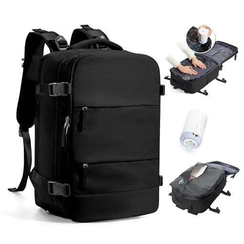 Limited offer: BJLFS Vacuum Backpack Travel Bag With Pump New Ryanair Cabin Bags 40x30x20 Underseat Carry On Baggage with Compression System For Flights Waterproof Laptop Backpack With USB Port and Shoe Compartment from 49.99 EUR to 49.99 EUR (save 0%)