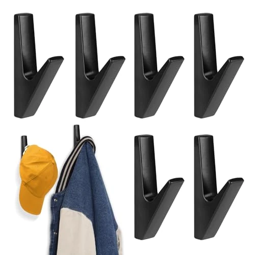 Yicenmy Zestaw 6 wieszaków na ubrania, czarne, stop cynku, z kluczem płaskim, wieszaki ścienne, garderoba, wieszaki ścienne do salonu, sypialni, łazienki i kuchni