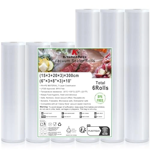 Oferta limitada: KitchenBoss Bolsas Vacio Alimentos：Rollos Envasadora al Vacio 6 Rollos 15x300cm + 20x300cm, Bolsas para Envasar al Vacio Profesional sin BPA, para Sous Vide Cocina de 12.99 EUR a 11.04 EUR (ahorro 15%)