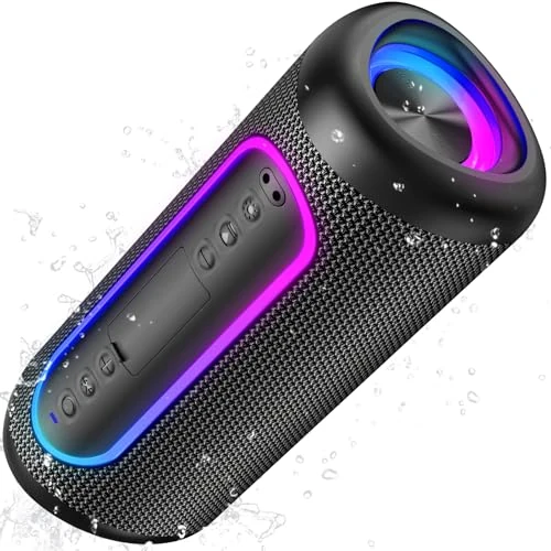 UOHHBOE Bluetooth Speaker with Powerful Sound 30m Bluetooth Range TWS Coupling IPX5 Waterproof 3600mAh Battery with Long Life 4 RGB Modes and USB Emergency Charging