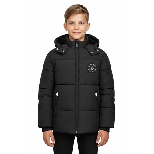 Offerta a tempo: SOLOCOTE Cappotto inverno per ragazzi con fodera in fleece pesante idrofugo antivento con cappuccio Parka per bambini Nero 8 anni - 0.00% da 49.99 € a 49.99 €
