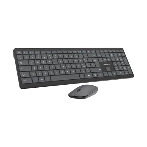 VulTech KM-851W Kabellose Tastatur und Maus, geräuschlos, italienisches QWERTY-Layout, ultradünn, Ziffernblock, 12 Multimedia-Tasten, Flüssigkeitsschutz, PC, Laptop/Windows, Mac OS, Linux, Schwarz