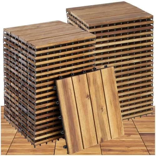 Tijdelijke aanbieding: tectake® Set van 40 Terrastegels, Kliksysteem, Weerbestendig en Antislip Acaciahout, Balkontegels, Tuintegels van 31 x 31 cm, Vloertegels, tuin, terras, balkon, Drainagefunctie, Uitbreidbaar, 3,84 m² van 142.00 € naar 142.00 € (0.00