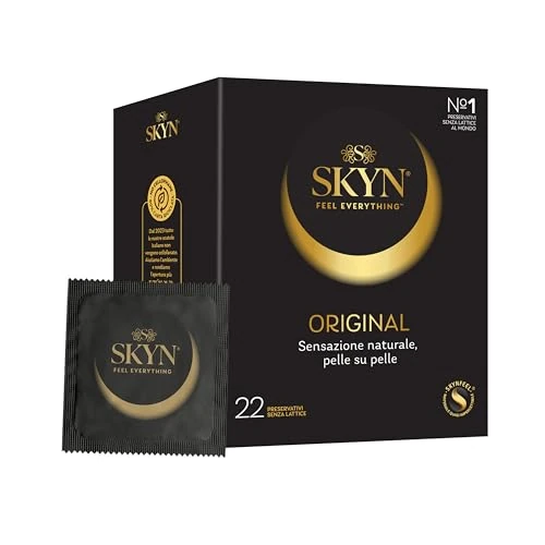 SKYN Original Kondome 22 Stück - SKYNFEEL Latexfreie für Männer, Normale Größe, Stark und Dünn, Glatte Gerade Form, Geschmiert, 53 mm Breit