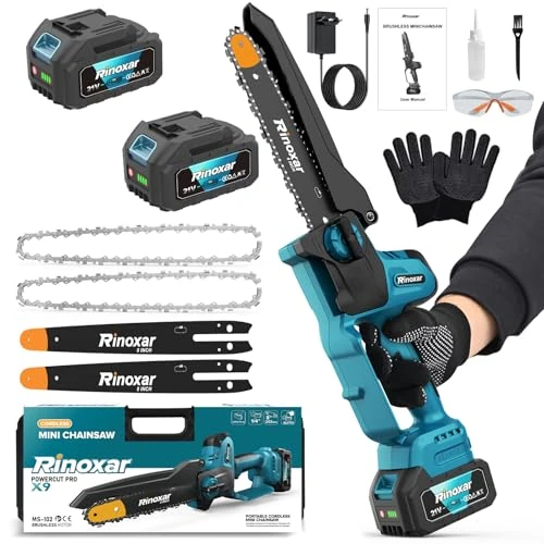 Mini Motosierra Bateria para Poda, 8 Pulgadas 20V/8000mAh Motosierra Eléctrica con Bomba de Aceite Automática, 1300W Motor sin Escobillas para Jardinería - PowerCut X9 Pro