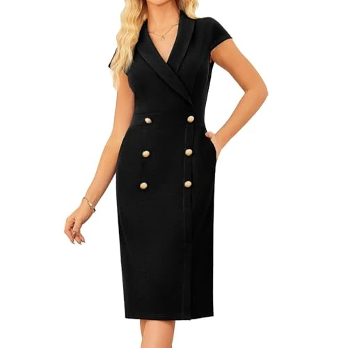 Offerta a tempo: GRACE KARIN Abito da donna a maniche corte, elegante, scollo a V, slim fit, abito formale da lavoro, a matita, Nero , 50 - 17% da 17.99 € a 14.99 €