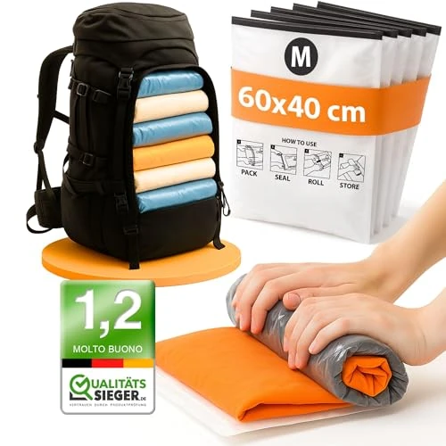 PACKDUDE Vacuum Bags Travel to Roll, Pack of 8, Size M: 60 x 40 cm