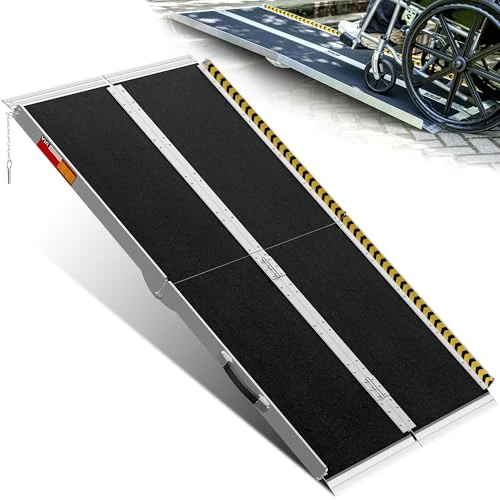 PURFINO Rollstuhlrampe 152CM, Belastbar bis 363KG, rutschfeste Aluminium Klappbar Rollstuhl Rampe mit Carborundum Belag für Stufen, Türschwelle, Bordsteine, Treppen und Autos