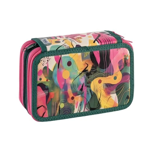 Favorit Astuccio 3 scomparti per la scuola, fornito di cancelleria, 20x13x7,5 cm, ART Verde