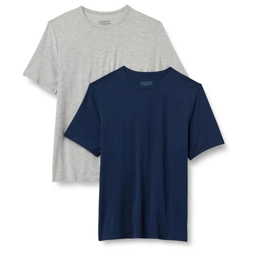 Amazon Essentials Camiseta Interior de Manga Corta, de Tela Modal, Supersuave Hombre, Pack de 2, Azul Marino/Gris Chiné Moyen, S
