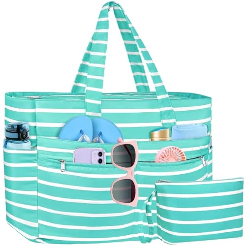 Zeitlich begrenztes Angebot: WACCET Strandtasche XXL Familie, Große Wasserdichte Strandtasche Damen mit Reißverschluss, Faltbare Leichte Badetasche Damen mit Mehreren Taschen Beach Bag Tote Bag für Strand, Reisen, Urlaub, Pool. von 30.99 € auf 30.99 € (0.