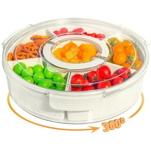 Snackbox, rond, grote doos, voedselvak, draaibaar en vaatwasmachinebestendig, picknickbox, ronde snackbox met deksel voor snacks, snoep, picknick, feest