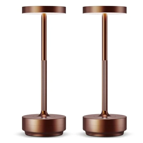Offerta a tempo: HYMZP Lampada da Tavolo Senza Fili Ricaricabile,Lampada Led da Tavolo,3 Modalità di Colore, IP54, per Interni/Esterni, Ristorante (2x Marrone) - 49% da 69.99 € a 35.99 €