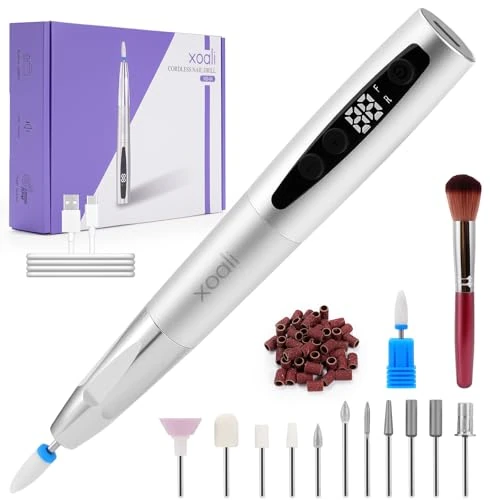 Xoali Professionele nagelfrees, 35.000 omw/min, 13-in-1, elektrisch, oplaadbaar via USB, draadloos, met instelbare snelheid, manicure- en pedicureset voor nagelstudio en manicure thuis