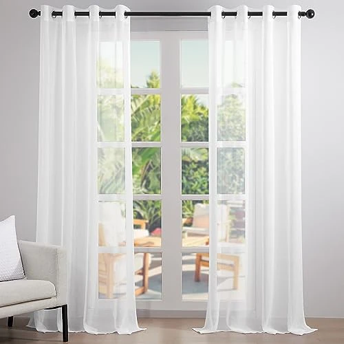 Offre limitée : Topfinel Lot de 2 rideaux à œillets, blancs, semi-transparents, modernes, décoration de Noël, pour fenêtre, salon, 270 x 140 cm (H x l) de 36.09 € à 34.29 € (5% de remise)