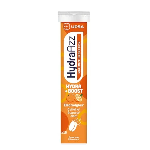 Offerta a tempo: UPSA Hydrafizz Boost, 16 Compresse Effervescenti, Integratore Alimentare con Elettroliti, Caffeina e Guaranà, Gusto Arancia, Massimizza Idratazione, Riduce la stanchezza, Supporto alla Concentrazione - 30% da 8.50 € a 5.95 €