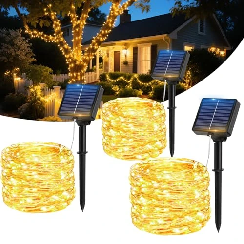 Beperkte aanbieding: Solarverlichting voor buiten, 3 verpakkingen, 17 m, 150 leds, lichtketting op zonne-energie voor buiten, IP65, waterdicht, 8 modi, koperdraad, solarverlichting voor tuin, feest, bruiloft, tuin van 24.99 EUR naar 24.99 EUR (besparing 0%)