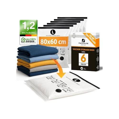 Offre limitee: PACKDUDE Sac Sous Vide Vetement Aspirateur pour Vêtements I 6 PIECES I Taille L: 80x60cm I Sac Rangement Sous Vide Aspirateur I Vacuum Storage Bags for Clothing I Housses de Rangement Sous Vide Grande de 16.99 EUR a 14.50 EUR (economie 15%)