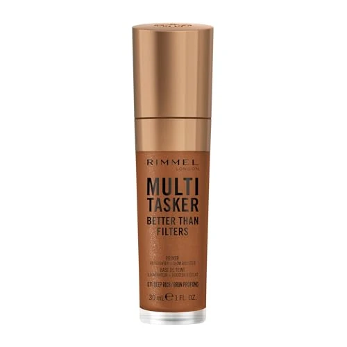 Rimmel Multi-Tasker Better Than Filters, 071 Deep Rich, Base de Teint, Booster d’Éclat et Highlighter, formule vegan, propriétés anti-âge, pigments réflecteurs de lumière, 30ml