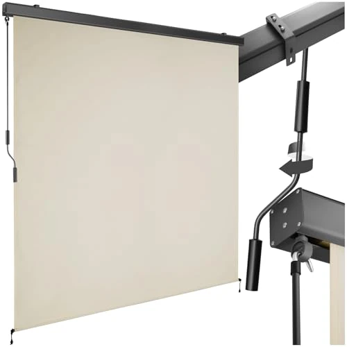 Limited-time offer: tectake® Vertical Awning with 50+ UV Protection & Water-Repellent Fabric, Privacy Screen with Durable Aluminium Housing & Hand Crank, Ideal as Patio, Balcony & Garden Screen - 180 x 250 cm, Beige from 99.99 £ to 83.99 £ (save 16%)