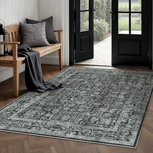 Offerta a tempo: HUGEAR Vintage Tappeto Salotto Nero Tappeti 150x210cm Soggiorno Antiscivolo Lavabile in Lavatrice Tapette Camera da Letto Sala Ufficio Bambina Bambino Pelo Corto Grande Carpet - 5% da 73.65 € a 69.97 €