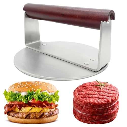 Limited-time offer: Burger Press, Stainless Steel Burger Smasher with Wooden Handle, Round Smash Burger Press, Easy to Clean, for Flat Top Grill, Meat, Patty, Steak, Bacon, Sausage, Professional Barbecue Accessories from 12.11 GBP to 12.11 GBP (save 0%)