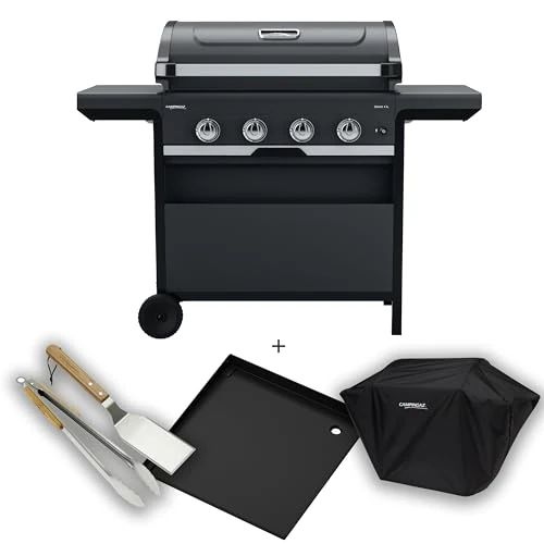Campingaz Gas BBQ 4 Serie Select L, BBQ-Set met Extra Bakplaat, Cover & Grill Gereedschap | Barbecue Gas Grill met 4 RVS branders, Deksel met Thermometer, InstaClean, 12 kW vermogen