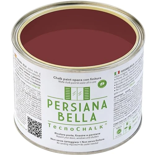 Offerta a tempo: TecnoChalk® Persiana Bella Nuova Chalk Paint Extra Forte - Non Richiede Finitura – Ricolora Senza Carteggiare Persiane, Finestre, Porte e Infissi - Interno/Esterno - Colore Rosso Ossido (500 ml) - 0.00% da 24.70 € a 24.70 €