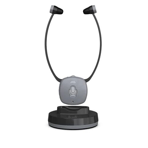 Meliconi Zestaw słuchawkowy do telewizora Easy Audio, cyfrowy model Steto z wejściem optycznym, mikrofonem otoczenia, regulacją głośności, podstawą ładowania, zasięg 20 m, zrównoważony dźwięk do