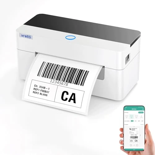 vretti 4x6 Bluetooth/USB Thermal Printer, 4x6 Shipping Label Printer, 99.99% Scan, Durable 3X Head, Toner/Save 70%,Compatible with Etsy, Shopify, Ebay, Amazon, USPS, UPS