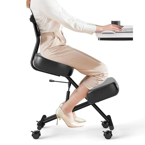 Offerta a tempo: GIANTEX Sedia Ergonomica per Correzione Posturale con Schienale, 4 Ruote Bloccabili e Supporto per Ginocchia, Sedia da Lavoro con Seduta Regolabile, Carico Fino a 100 kg (con Schienale) - 0.00% da 105.99 € a 105.99 €