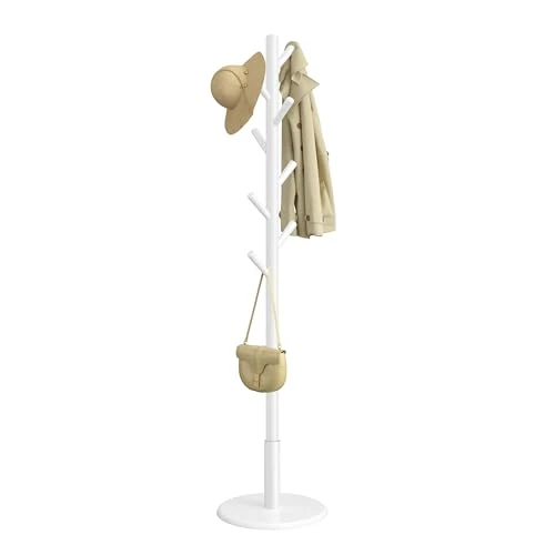Offre limitée : VASAGLE Portemanteau, Portant à Vêtements en Bois, Support sur Pieds avec 8 Crochets, pour Manteaux, Chapeaux, Sacs, pour Entrée, Couloir, Bois d'Hévéa, Blanc Nuage RCR009WH01 de 32.99 € à 32.99 € (0.00% de remise)