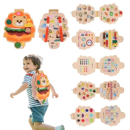 Offre limitee: Heypappy Busy Board,12 en 1 Jeux Montessori Éducatif Jouets Sensoriels d'apprentissage de Livre d'Activités pour Tout-Petits avec Motricité Fine,Jouets de Livre avec Bretelles de Sac à Dos (Ours) de 24.99 EUR a 18.99 EUR (economie 24%)