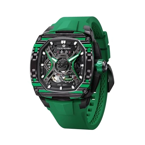 TSAR BOMBA Luxury Mechanical Watches for Men Boasting Fluorine Rubber Strap 5ATM Water Resistance Luminous Features Carbon Fiber Case Exquisite Men Wristwatches Wonderful Presents for Any Occasion