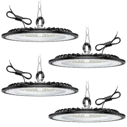 Offerta a tempo: 4 Pack 200W Faretto LED UFO, 30000LM 6000K Super Luminose Bianco Freddo LED Industriale Faretto, IP65 Impermeabile Lampada Officina, Lampada LED per Garage, Magazzini, Fabbrica, Stadio Coperto - 5% da 190.23 € a 180.72 €
