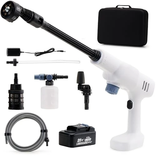 Offre limitée : Nettoyeur Haute Pression sans Fil 150Bar: Buse 6-en-1, Pistolet Lavage Voiture Haute Pression avec Batterie Rechargeable 4.0Ah, Nettoyeur Pression Portable pour Terrasse, Voiture, Jardin, Patio de 37.60 EUR à 37.60 EUR (remise 0%)