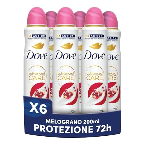 Limitiertes Angebot: Dove Advanced Care Go Fresh Granatapfel, mit feuchtigkeitsspendender und hautfreundlicher Formel, ohne Alkohol, trockene Haut bis zu 72 Stunden, Deodorant für Damen und Herren, 6 Stück à 200 ml von 37.99 EUR auf 37.99 EUR (Spare 0%)